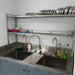 Bồn rửa thú cưng 2 hộc inox tích hợp nước nóng lạnh, thiết kế cho bệnh viện thú cưng và spa thú y, sản xuất theo yêu cầu, inox dày chắc chắn, bảo hành 24 tháng.